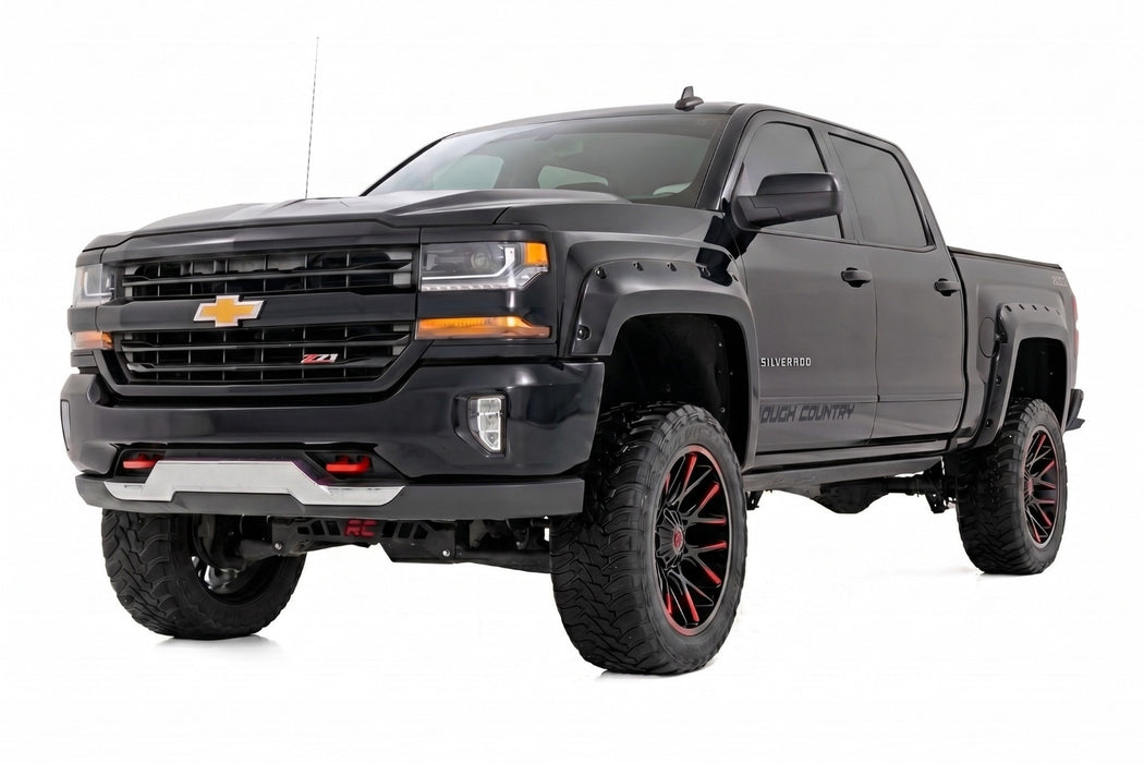 Rough Country Pocket Fender Flares, 6'7" & 8' Bed, GB8 Mosaic Black, Chevy Silverado 1500 (2014-2018)/2500HD, view 3
