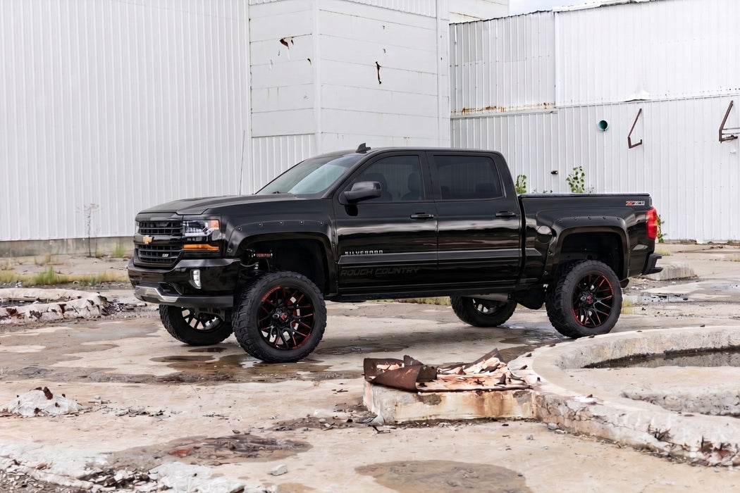 Rough Country Pocket Fender Flares, 6'7" & 8' Bed, GB8 Mosaic Black, Chevy Silverado 1500 (2014-2018)/2500HD, view 6