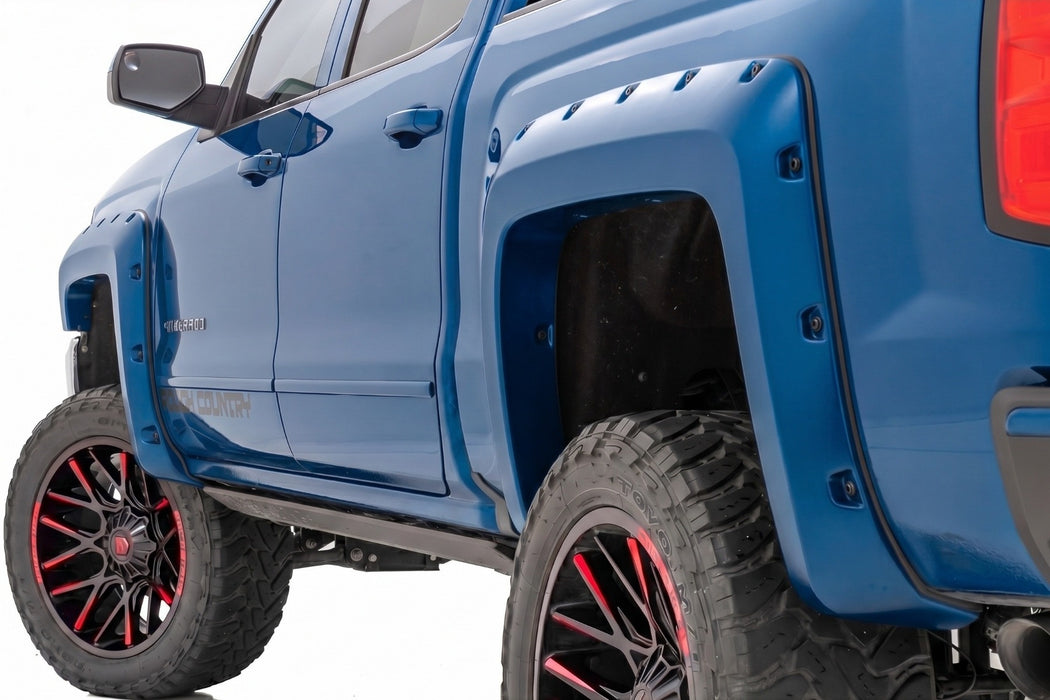 Rough Country Pocket Fender Flares, 6'7" & 8' Bed, G1K Deep Ocean Blue, Chevy Silverado 1500 (2014-2018)/2500HD, view 2