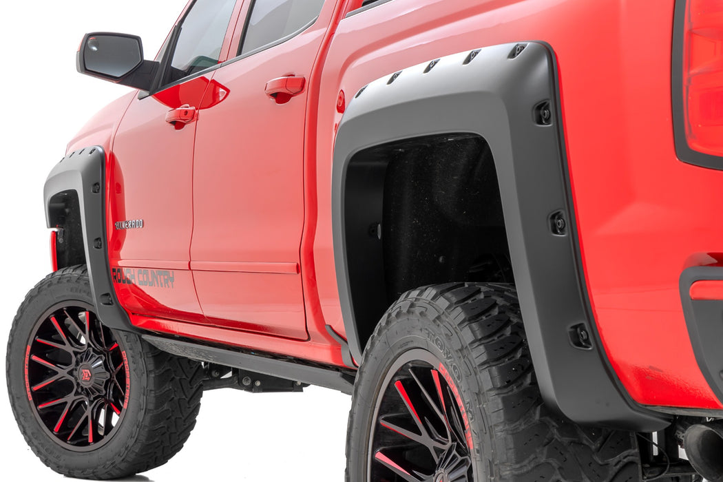 Rough Country Pocket Fender Flares - 6'7" &amp; 8' Bed - G1C Overcast | Chevy Silverado 1500 (14-18)/2500HD