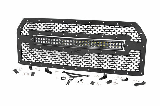 Rough Country Mesh Grille, 30" Dual Row LED, Black, Amber DRL, Ford F-150 (2015-2017)