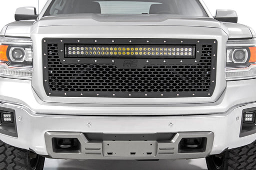 Rough Country Mesh Grille, 30" Dual Row LED, Black, GMC Sierra 1500 2WD/4WD (2014-2015), view 2