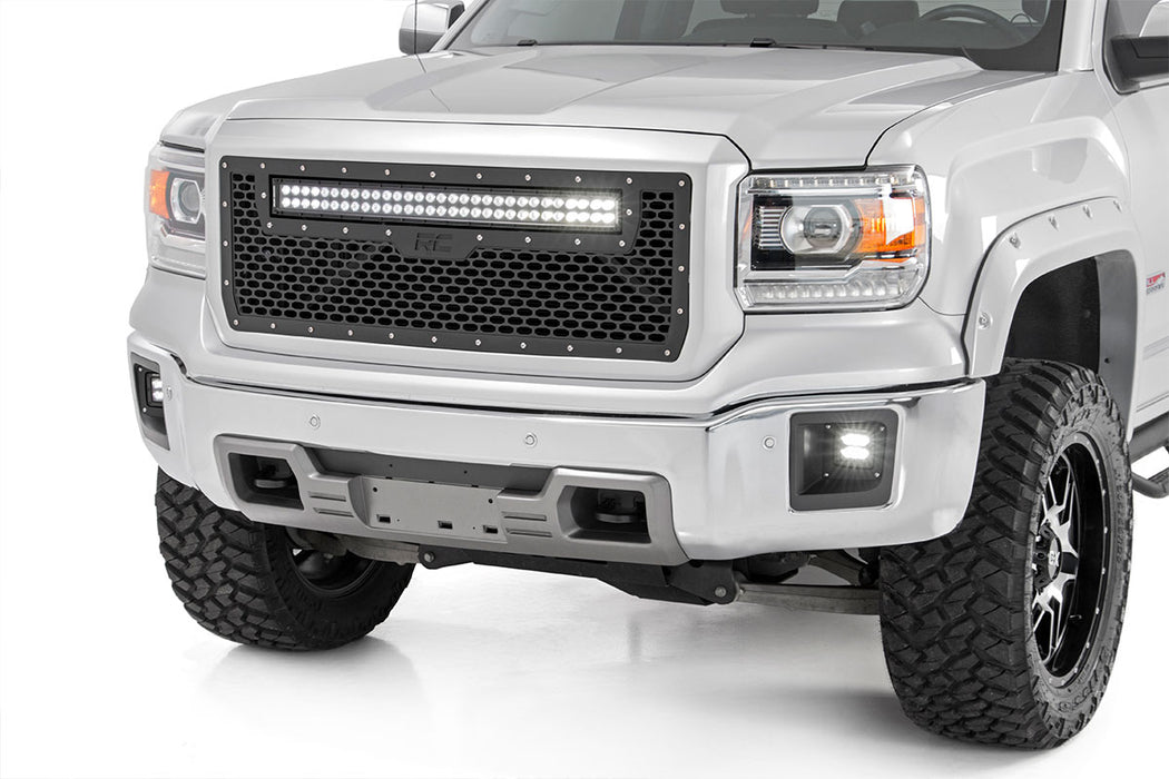 Rough Country Mesh Grille - 30" Dual Row LED - Black | GMC Sierra 1500 2WD/4WD (2014-2015)