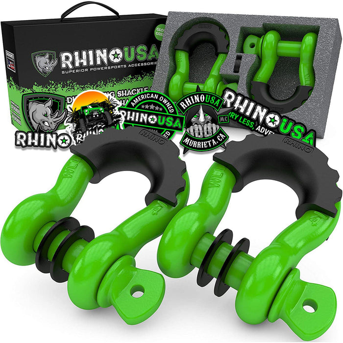 RHINO USA 3/4" D-RING SHACKLE SET (2-PACK)(GREEN)