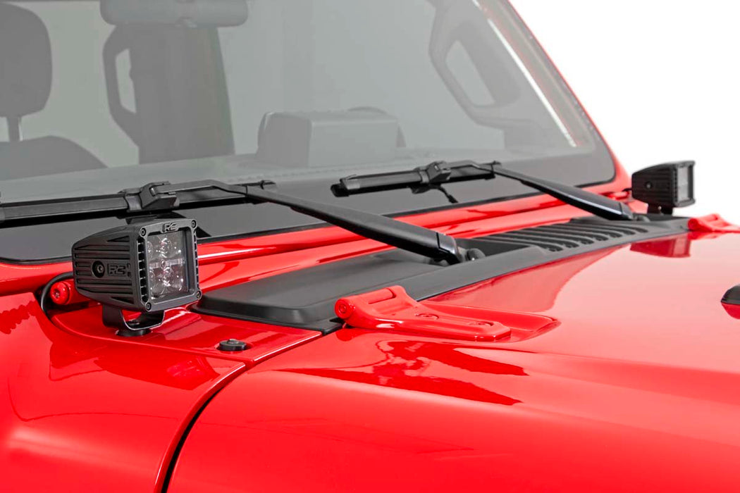 Rough Country LED Light Kit, Cowl Mount, 2" Black Pair, Amber DRL, Jeep Gladiator JT/Wrangler JL (2018-2025), view 2