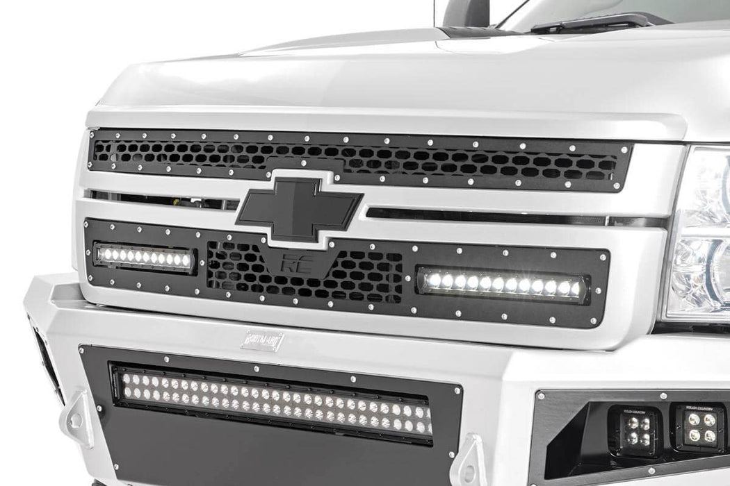 Mesh Grille - 12 inch Single Row LED Pair - Black - Chevy Silverado 2500 HD/3500 HD (11-14)