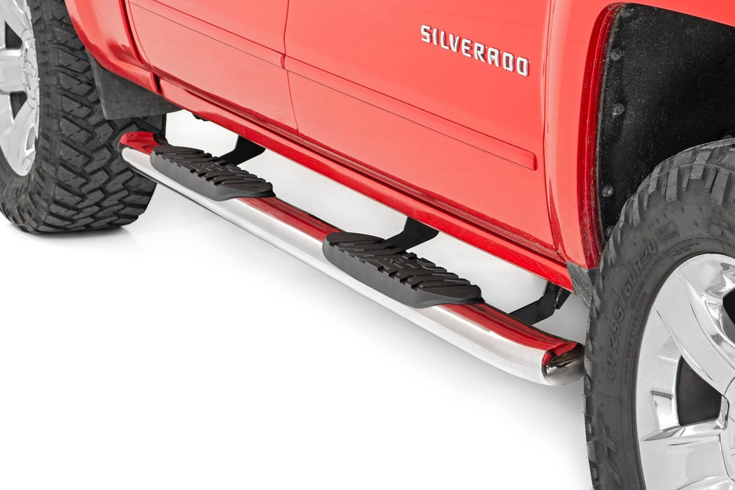 Rough Country Oval Nerf Steps - Stainless - Crew Cab - DEF Tank | Chevy/GMC 1500/2500HD/3500HD (07-19 &amp; Classic)