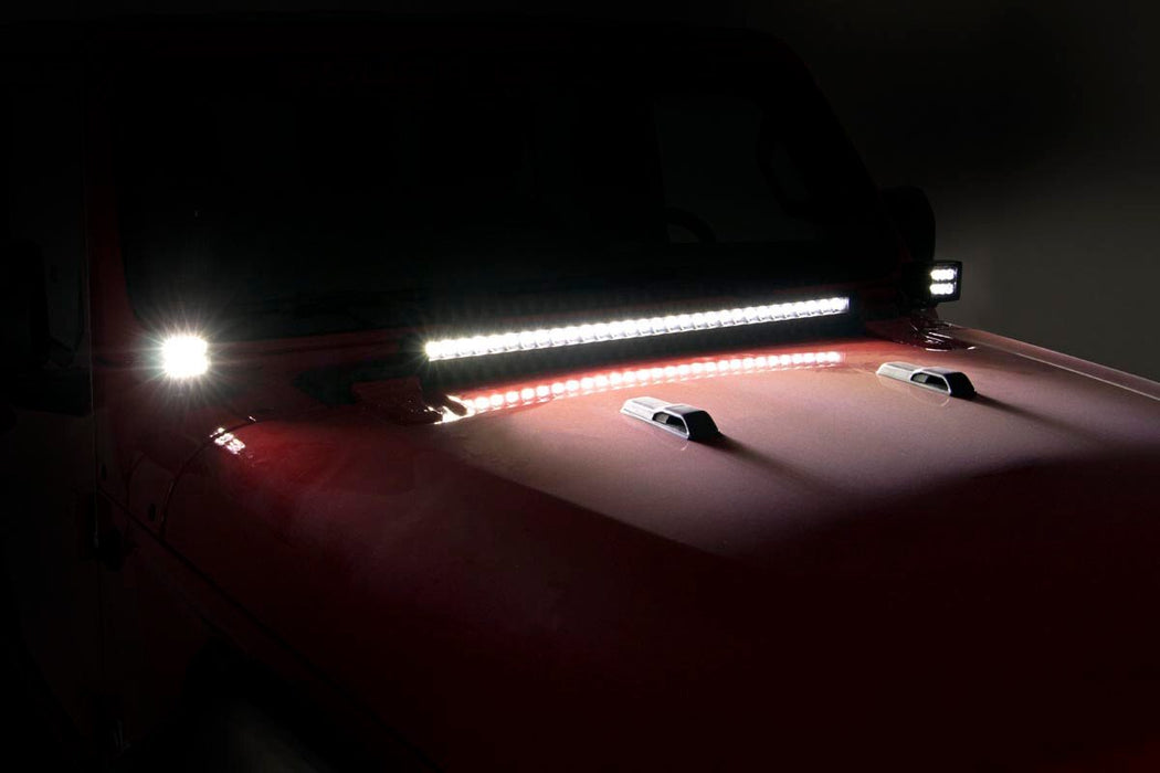 Rough Country LED Light Kit, Hood Mount, 30" Black Single Row, Jeep Gladiator JT/Wrangler JL (2018-2025), view 6