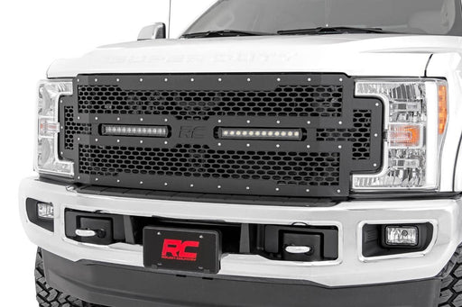 Rough Country Mesh Grille, 12 inch Dual Row LED, Black, Ford F-250/F-350 Super Duty (2017-2019)