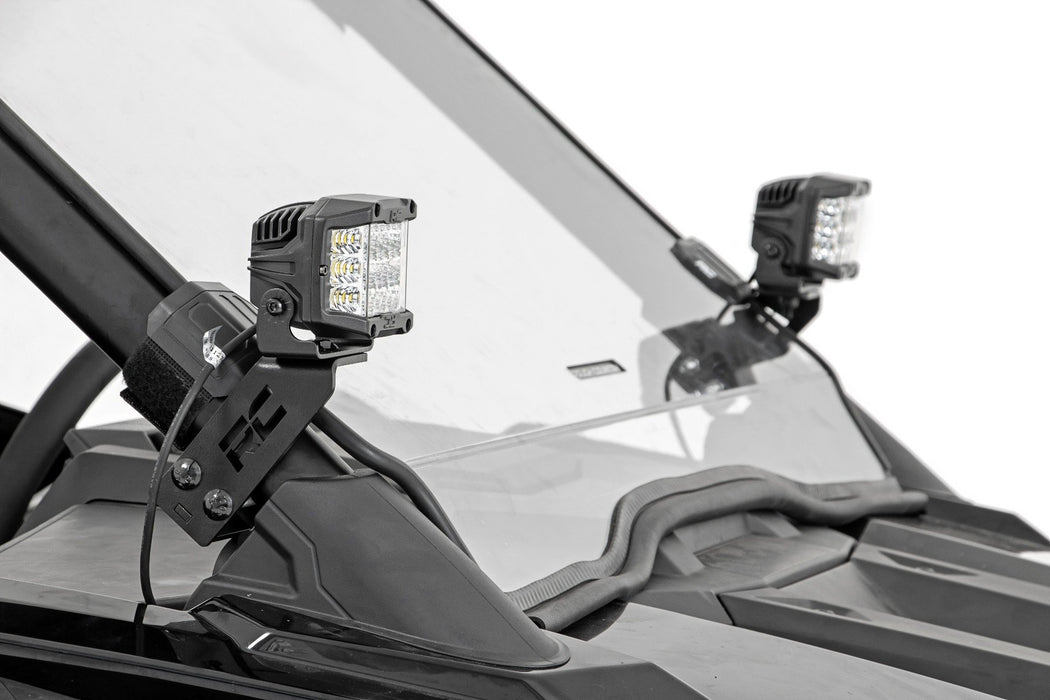 Rough Country LED Light Kit - "A" Pillar Mount - 2" Black Pair - Spot | Polaris RZR PRO XP
