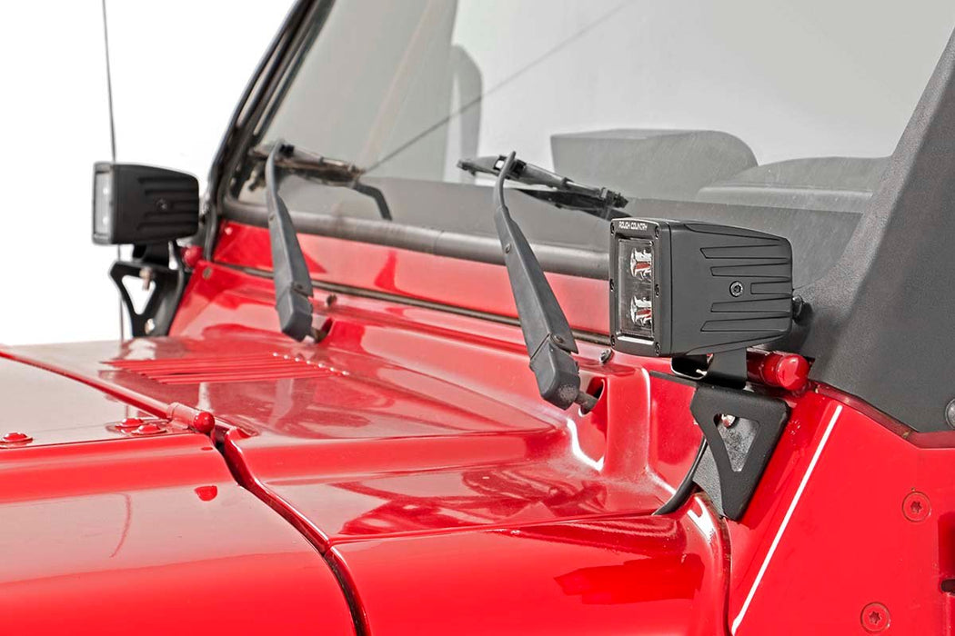 Rough Country Light Mounts - Lower Windshield | Jeep Wrangler TJ (97-06)/Wrangler Unlimited (04-06)