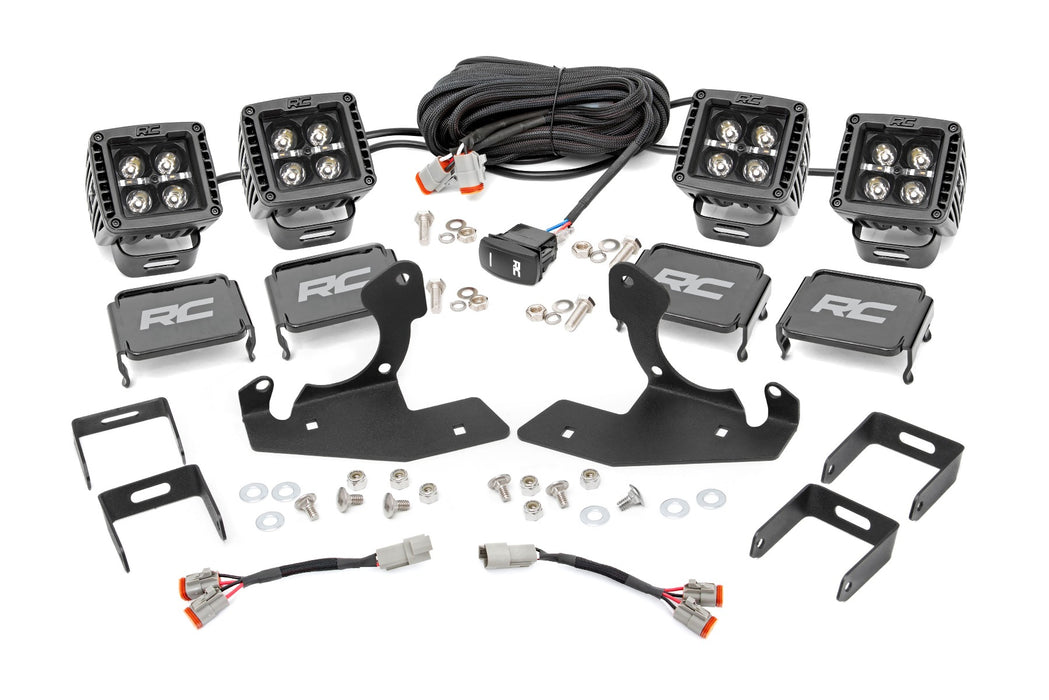 Rough Country LED Light Kit - Fog - 2" Black Pairs x2 - White DRL | Chevy Silverado 1500/2500HD/3500HD 2WD/4WD