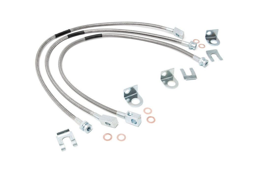 Rough Country Jeep Front &amp; Rear Stainless Steel Brake Lines - 4-6in Lifts (XJ/YJ/TJ)