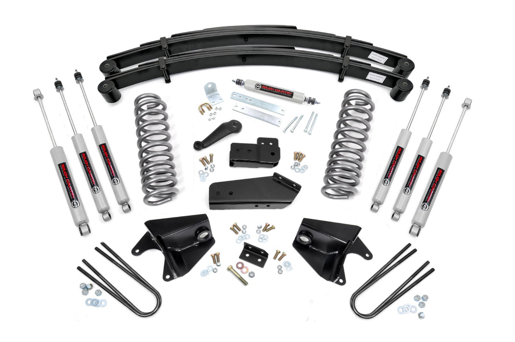 Rough Country 4 Inch Lift Kit, Quad Front Shocks, Rear Springs, Ford Bronco 4WD (1980-1996)