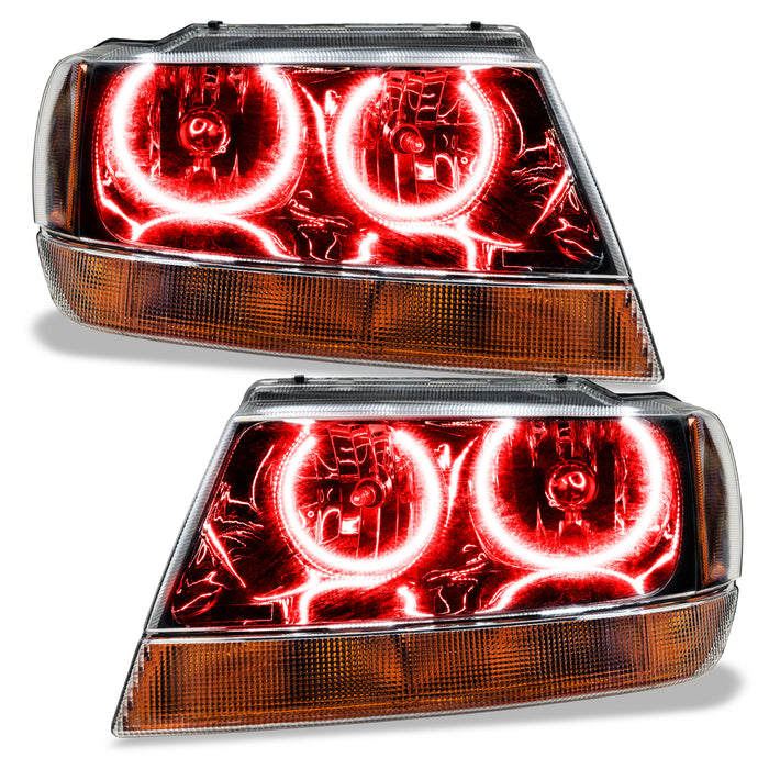 ORACLE 1999-2004 Jeep Grand Cherokee Pre-Assembled Halo Headlights - (Black) - ColorSHIFT - with BC2 Controller