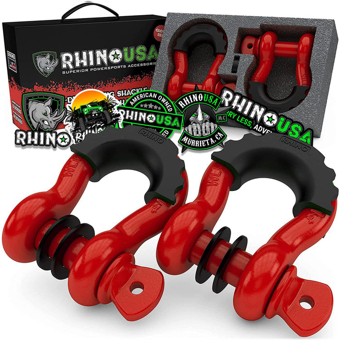 RHINO USA 3/4" D-RING SHACKLE SET (2-PACK)(RED)