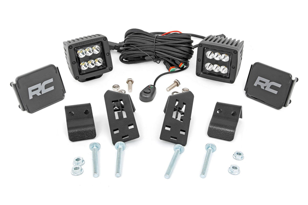 Rough Country LED Light Kit - "A" Pillar Mount - 2" Black Pair - Spot | Polaris RZR PRO XP
