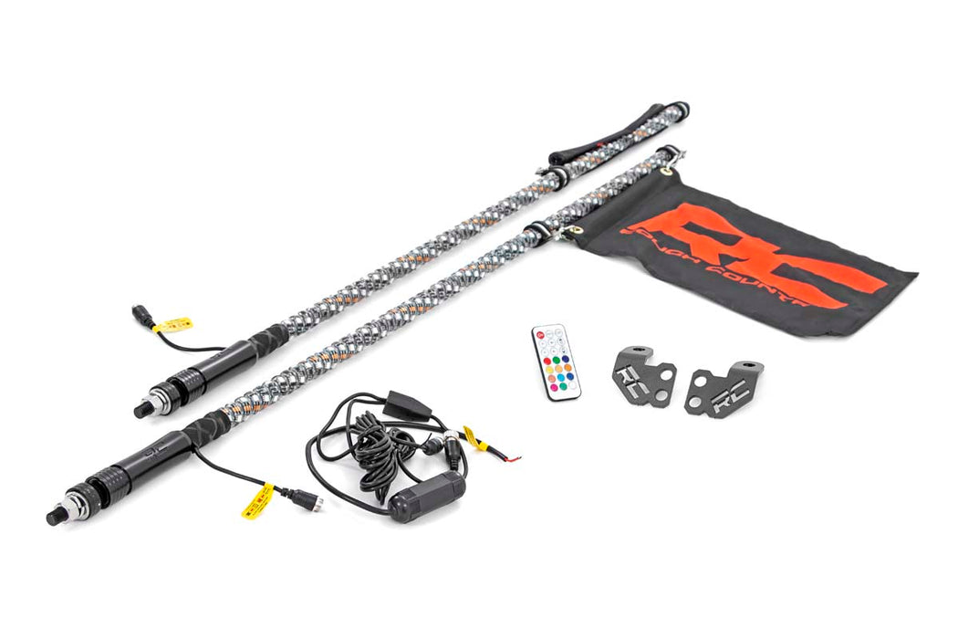 Rough Country Whip Mount - Cage - 4' Multl-Color LED Whip Pair | Polaris RZR XP 1000