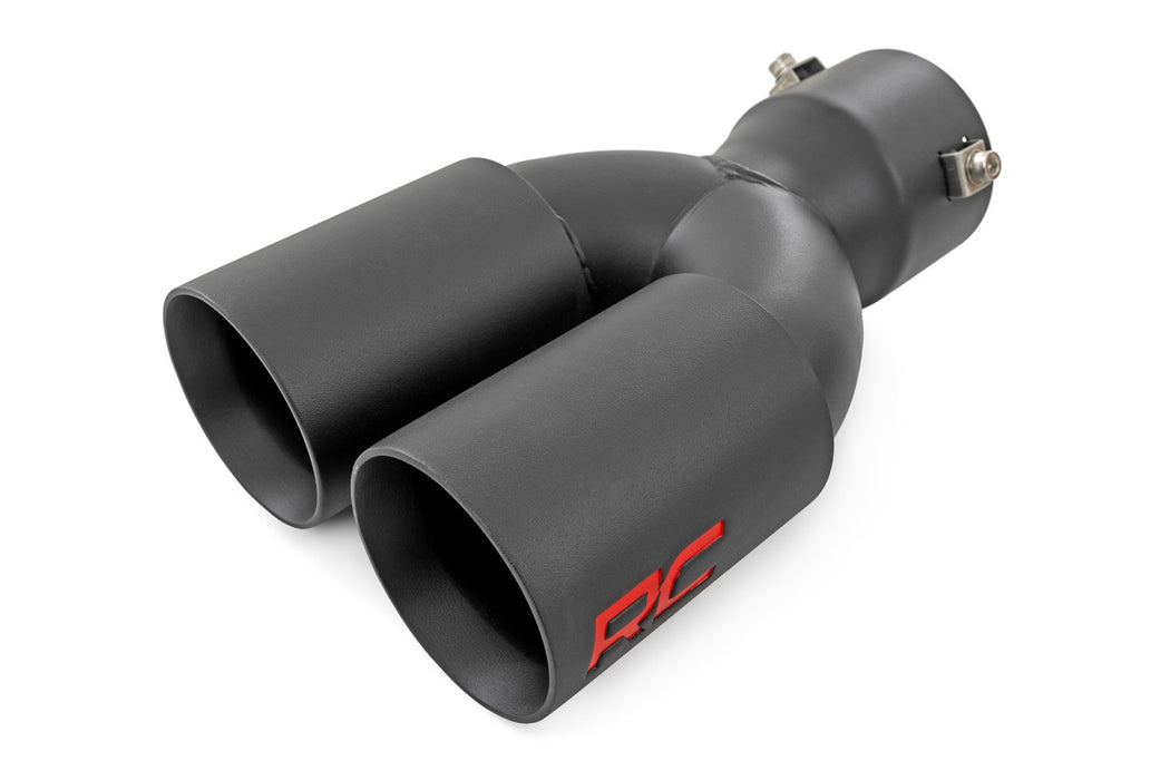 Rough Country Exhaust Tip - Black - Red RC Logo - 2.5-3 Inch Pipe Single Inlet - Dual Outlet