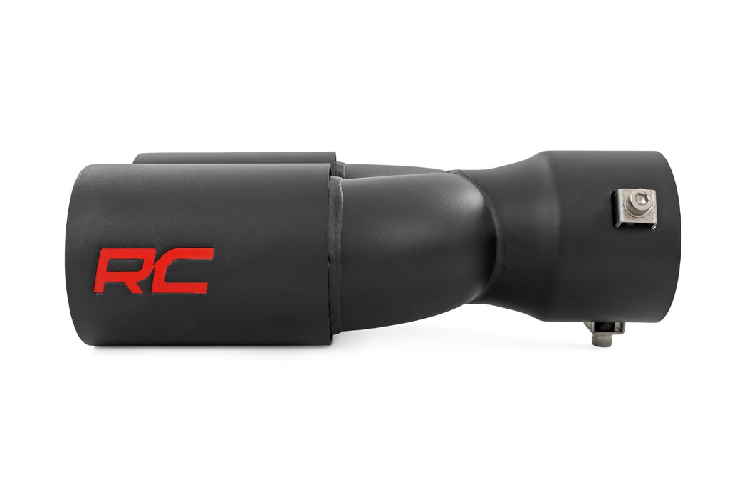 Rough Country Exhaust Tip - Black - Red RC Logo - 2.5-3 Inch Pipe Single Inlet - Dual Outlet
