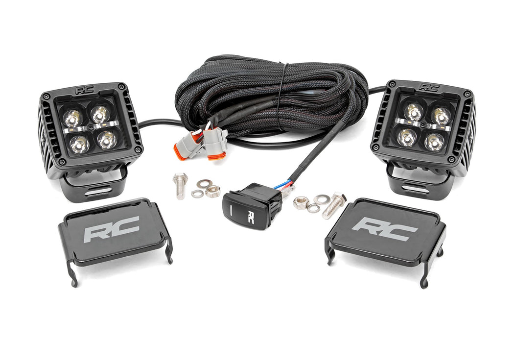 Rough Country 2 Inch Black Series LED Light Pods - Spot - Square - Cool White DRL