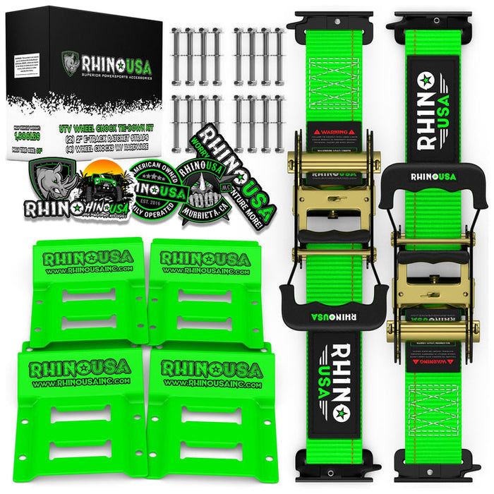 Rhino USA UTV Wheel Chock Tie-Down Kit | 2-Wheel Kit, Green | P/N RNO-CHOCK-SET