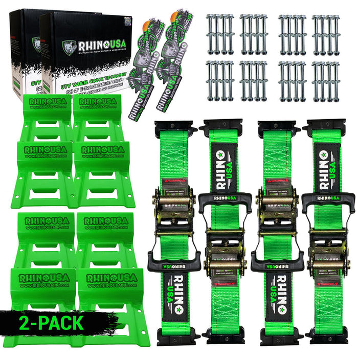 Rhino USA UTV Wheel Chock Tie-Down Kit | 4-Wheel Kit, Green | P/N RNO-CHOCKSET-2PK