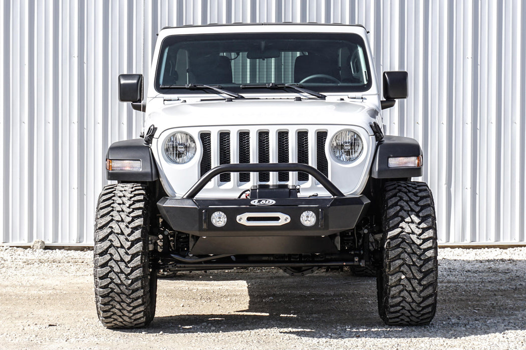 JL/JT Signature Series Shorty Front Bumper, Setup for Warn Power Plant winch only, w / Bull Bar (Black Powder Coated)