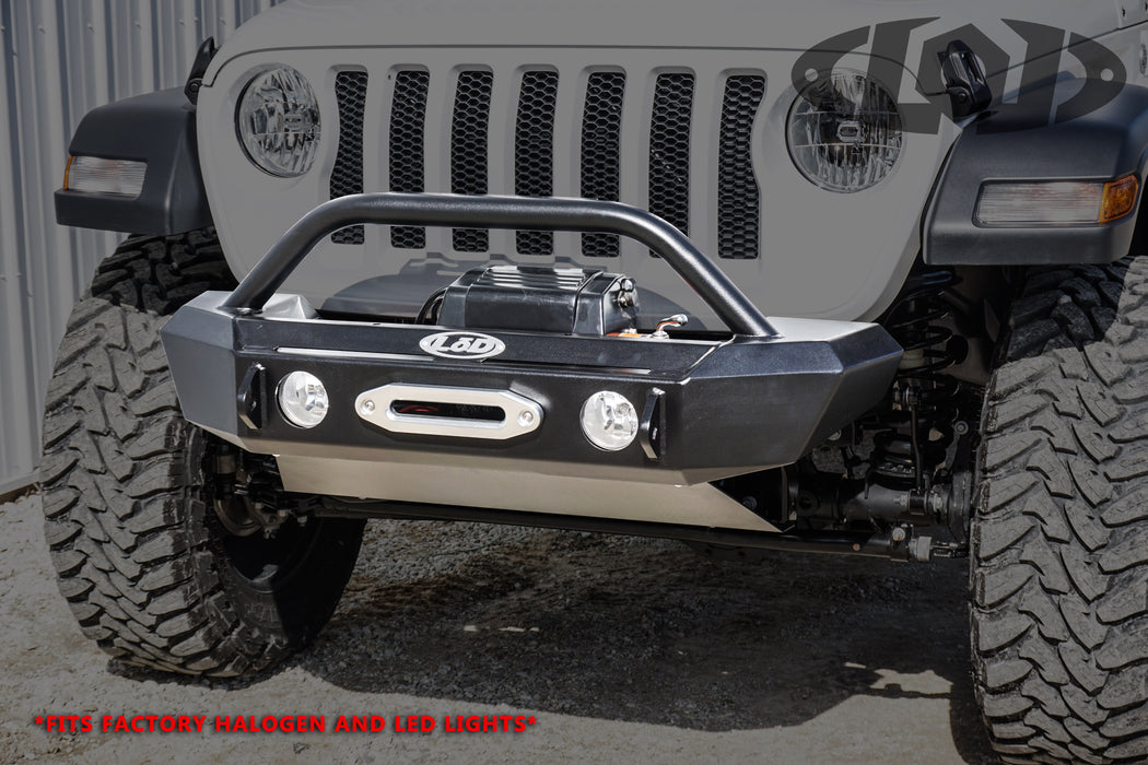 JL/JT Signature Series Shorty Front Bumper, Setup for Warn Power Plant winch only, w / Bull Bar (Black Powder Coated)