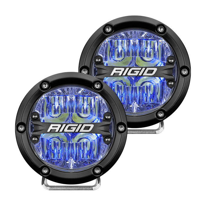 RIGID 360-Series 4 Inch Round LED Off-Road Light, Drive Beam Pattern for Moderate Speeds, Blue Backlight, Pair
