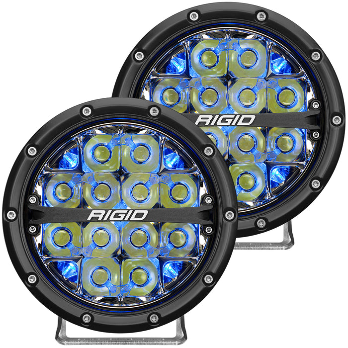 RIGID 360-Series 6 Inch Round LED Off-Road Light, Spot Beam Pattern for High Speeds, Blue Backlight, Pair