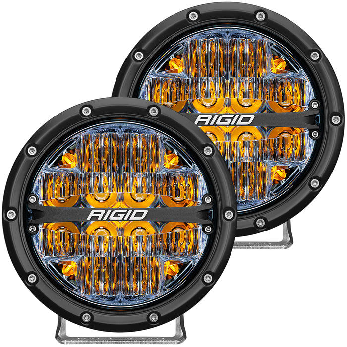 RIGID 360-Series 6 Inch Round LED Off-Road Light, Drive Beam Pattern for Moderate Speeds, Amber Backlight, Pair