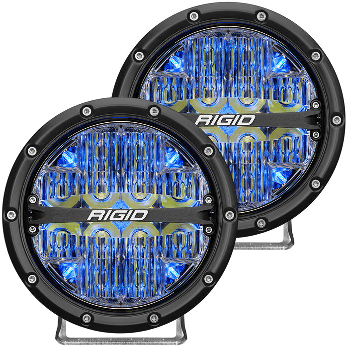 RIGID 360-Series 6 Inch Round LED Off-Road Light, Drive Beam Pattern for Moderate Speeds, Blue Backlight, Pair