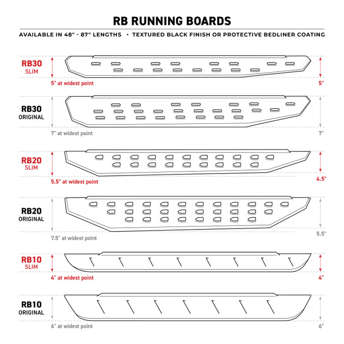 Go Rhino RB10 Running Boards - Bedliner - Complete Kit