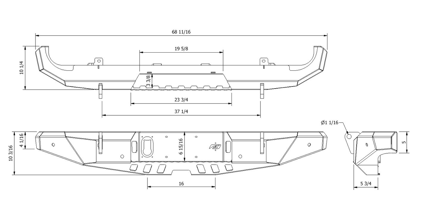 Hammer Series Rear Bumper for Jeep JT Gladiator - Motobilt