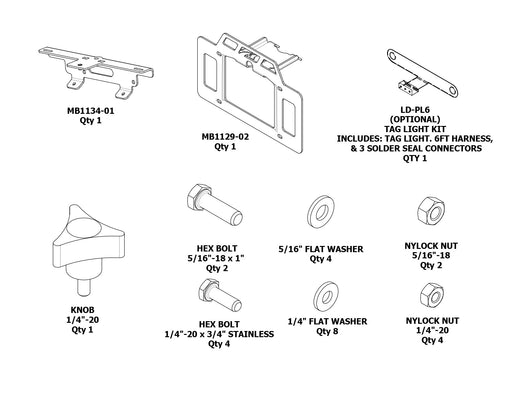 License Plate Relocator/Light Mount for MB1116 Fits Jeep YJ-TJ-LJ - Motobilt