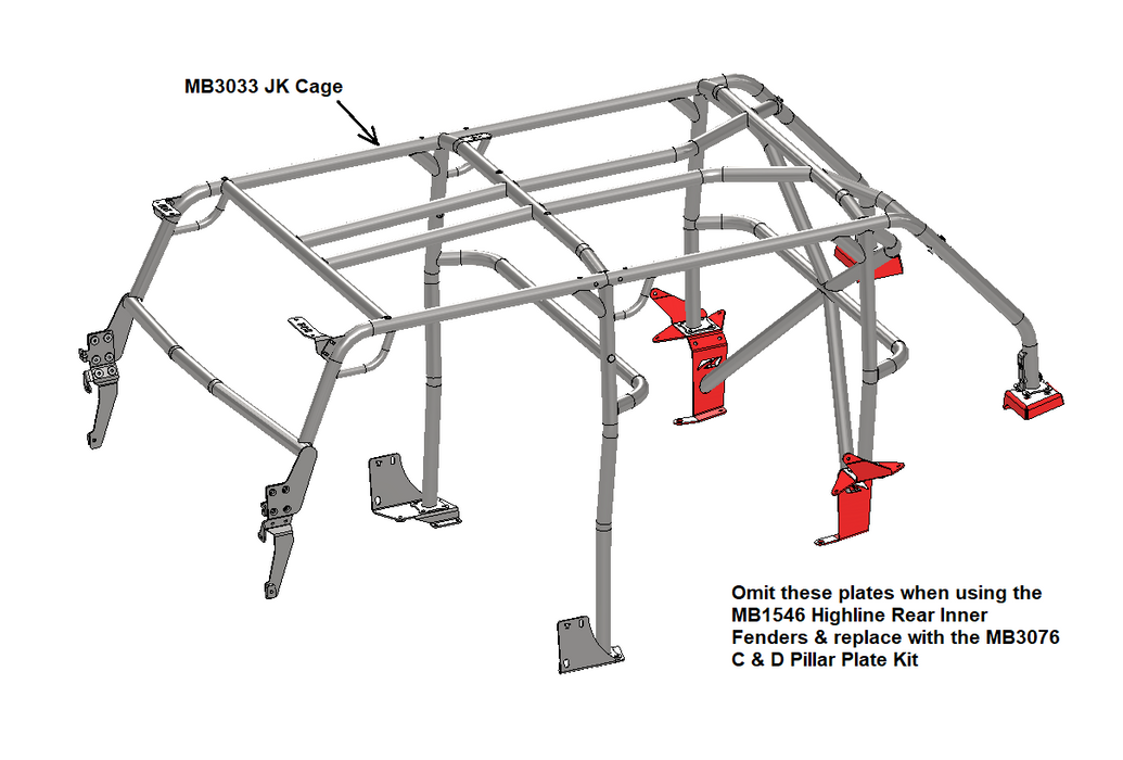 JKU Cage C & D Plates for Rear Highline Inner Fenders - Motobilt