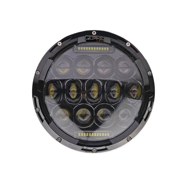 7 Inch Headlight Jeep JK/CJ/TJ 75 Watt High/Low RGB Accent Quad-Lock/Interlock Black Reflector Tempest Series Quake LED