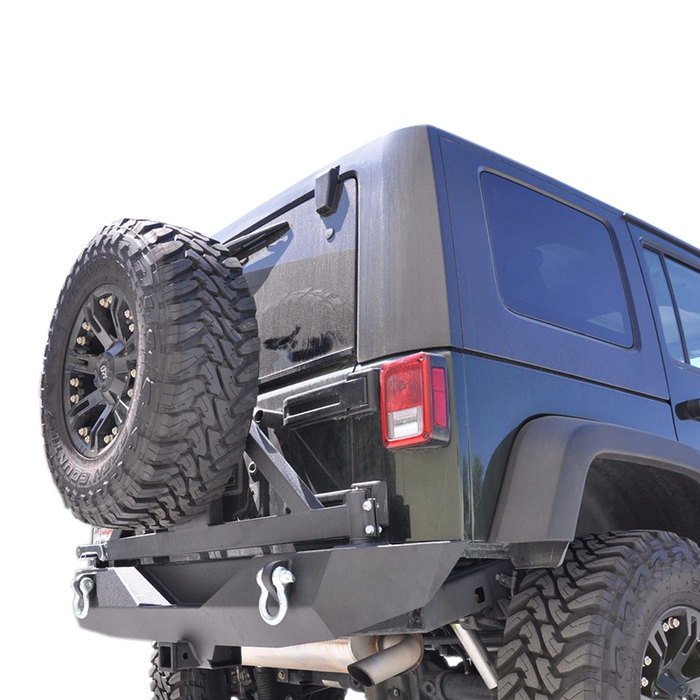 DV8 Offroad 07-18 Jeep Wrangler JK Rear Aluminum Bumper w/ Tire Carrier - Black