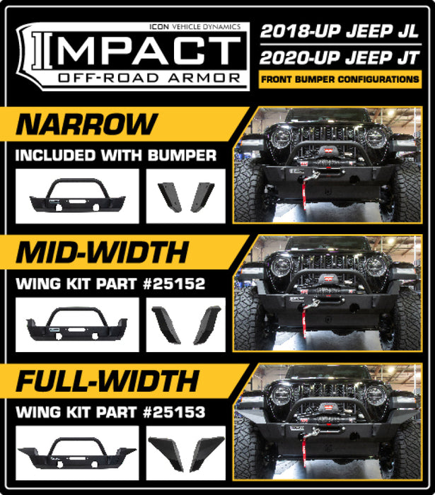 ICON 2018+ Jeep Wrangler JL / 2020+ JT Front Impact Bumper w/Skid Plate