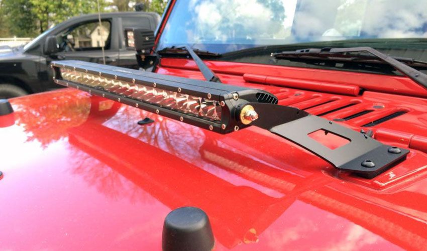 20" LED Single Row Hood Light Mount Kit for Jeep JK - Motobilt